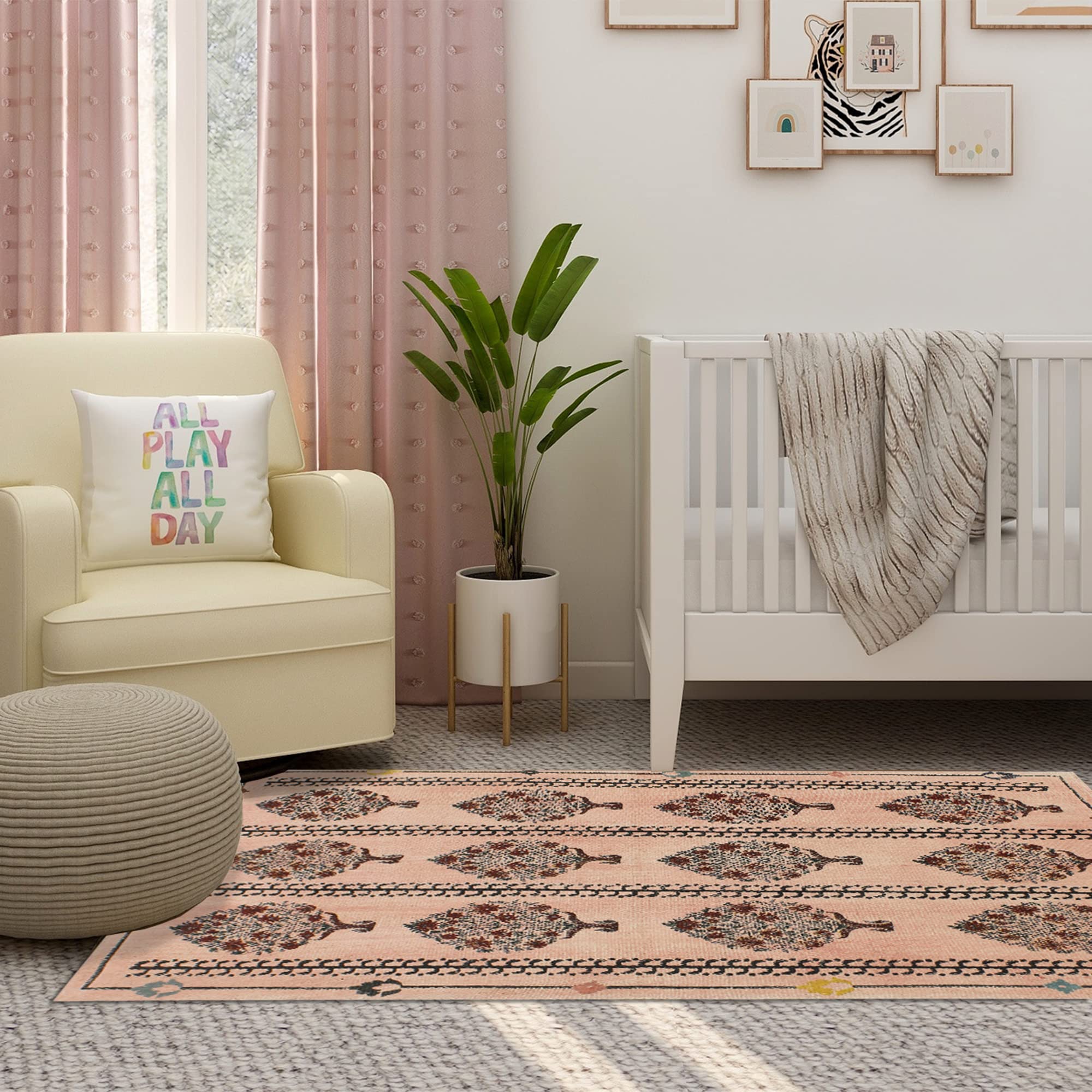 Tapis indien fait à la main en coton Dhurrie beige de luxe floral pour salon 1,2x2,4m