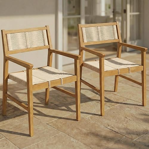 Acacia Heritage Woven Rope Wood Armchair, Set of 2 -
