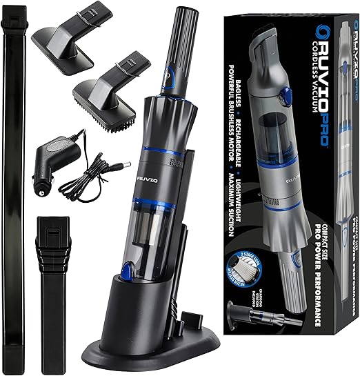 Ruvio PRO Cordless Hand Vacuum 17” Portable Vacuum Cleaner for Home and Car Use