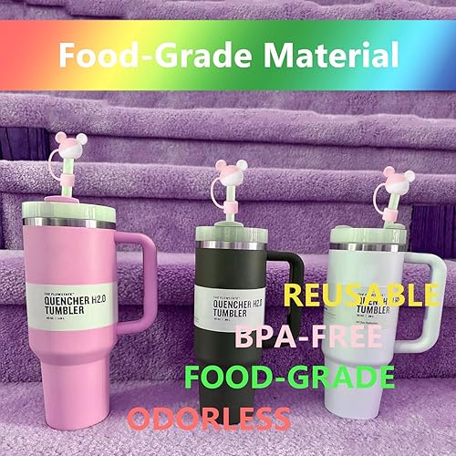 Miniatura 28 de Juego de 4 fundas de popote con diseño de estrella compatibles con vasos Stanley de 30 y 40 onzas, reutilizables, bonitas puntas de popote de 09-4