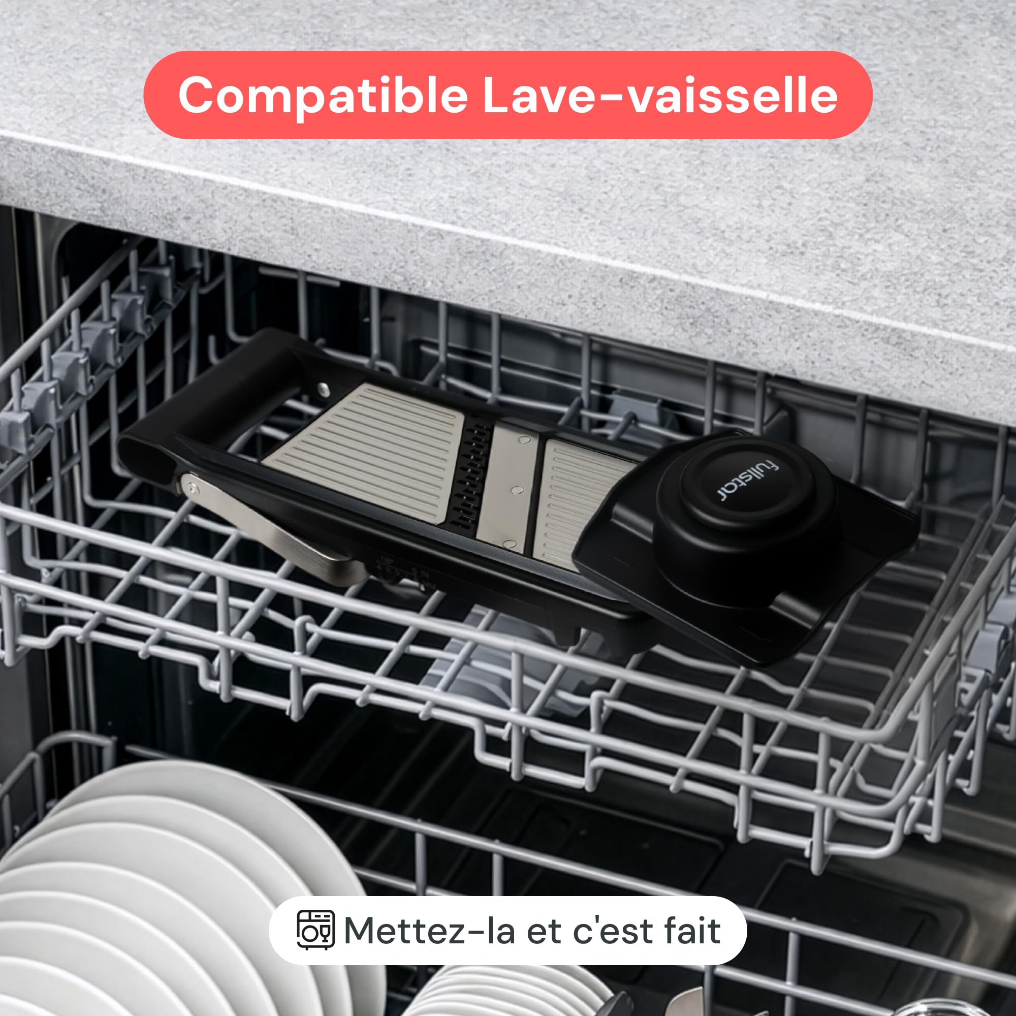 Fullstar Mandoline Cuisine Inox 2-en-1 - Épaisseur Réglable 1-4 mm - Mandoline Multifonctions avec Lame Julienne pour Pommes de Terre, Fruits, Légumes & Fromage - Mandoline Cuisine Professionnelle