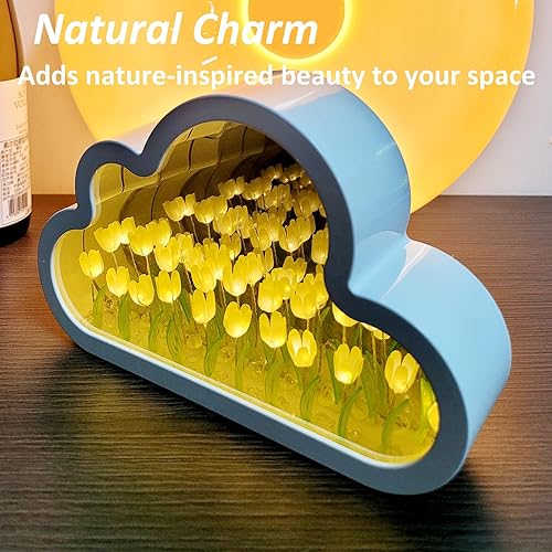 Miniatura 6 de Fximey Tulipán Luz Nocturna Espejo Nube Tulipanes Lámpara de Noche Decoración Luz de Mesa Hecho a Mano Simulación Flor Luz Ornamento Lámpara para