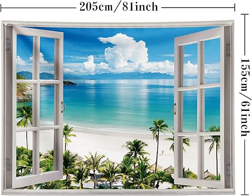 Miniatura 3 de GOURIDA Tapiz de playa, océano azul, isla tropical, palmera, vista escénica desde el balcón, paisaje de verano, tapiz para colgar en la pared,