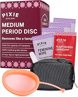 Pixie Menstrual Disc - No Metals or Toxins - 100% Medical-Grade Silicone - Ranked 1 for Most Soft Reusable Period Disc - Removes Like a Tampon - Wear 12 Hours (Coral, Medium)