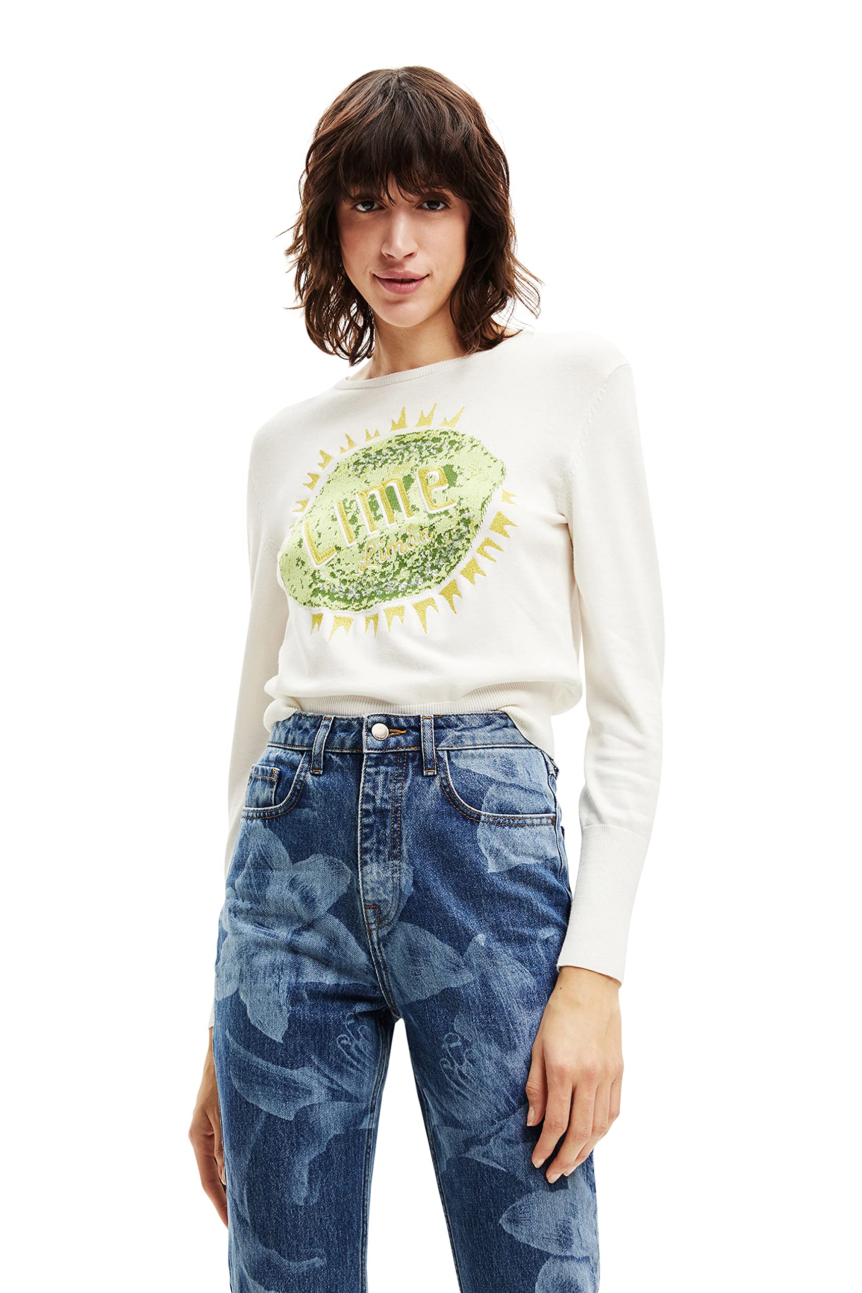 Desigual Women's Pullover Sweater, White, S
