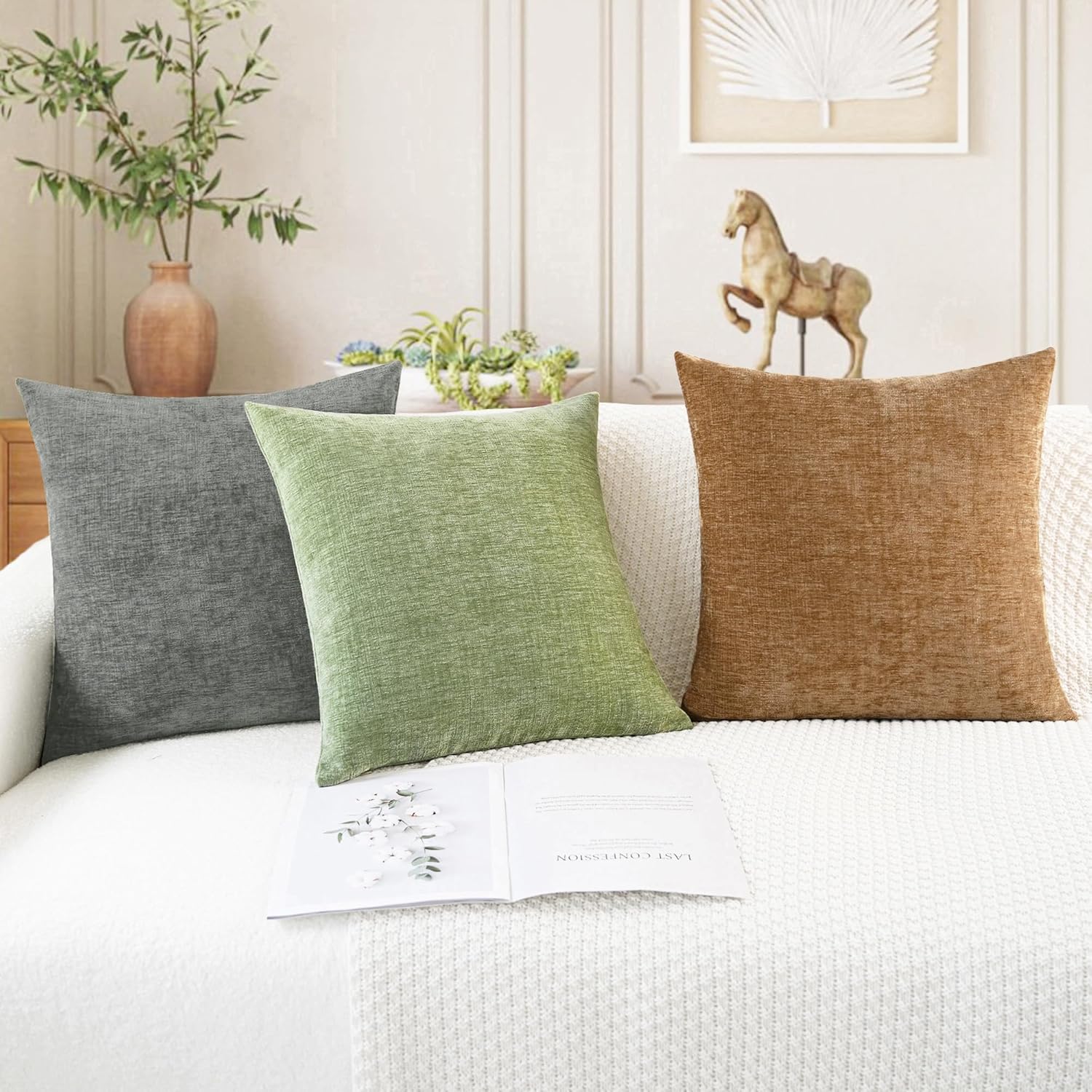 CaliTime Throw Pillow Covers Decorative 18 X 18 Inches Pack of 2 Cozy Chenille Cushion Case for Couch Sofa Bed Living Room Home Apricot Brown - Image 5