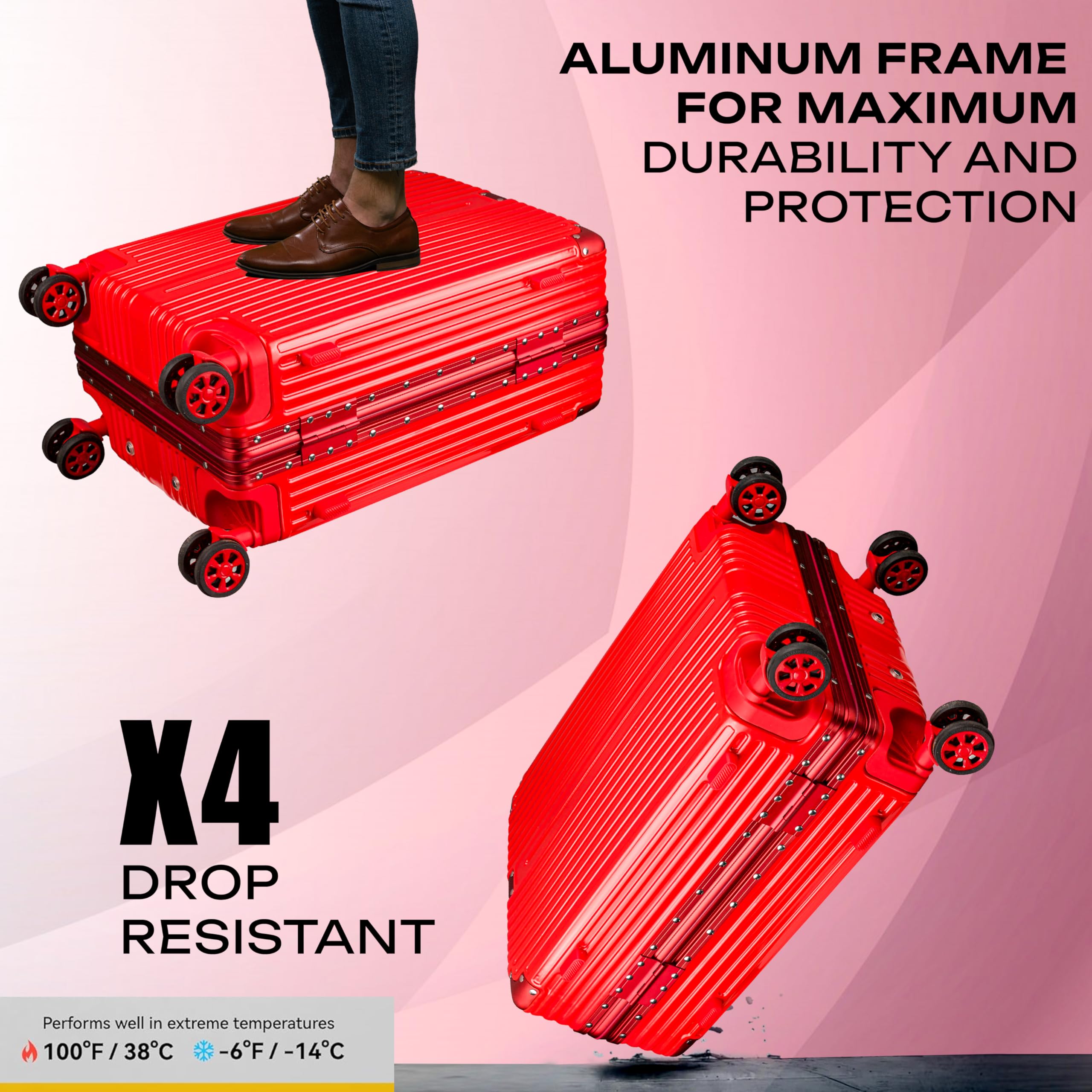 POSH Handgepäck Koffer M - Robuster Business Reisekoffer 38L - Hartschale 58x40x23 cm Polycarbonat Trolley mit Aluminium Rahmen & 2 TSA-Schlössern - Leise 360° Rollen - Inklusive Kofferschutzhülle