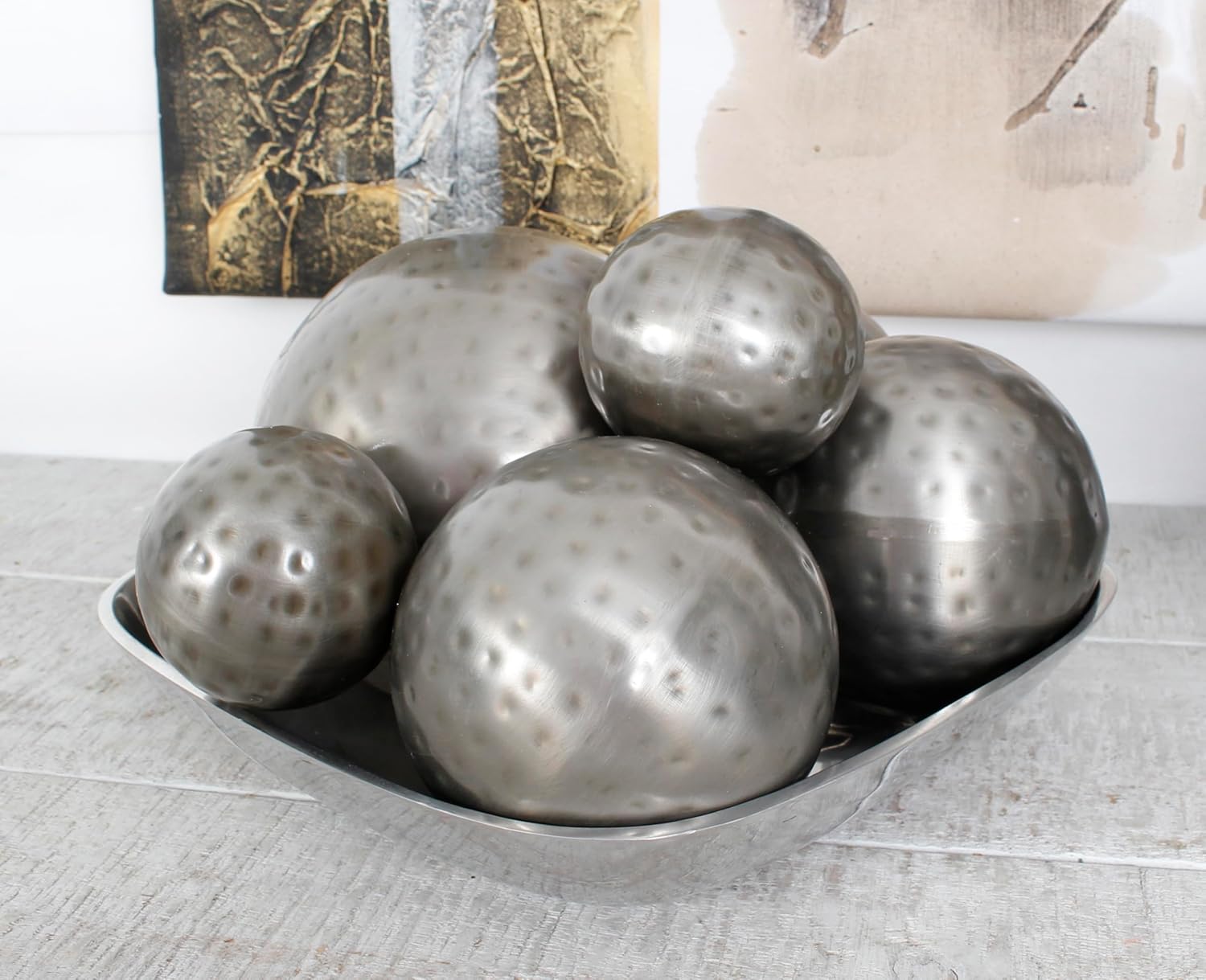 Decorative Balls, Orbs, Spheres Set of 4 Pieces 4 inch Bowl/Vase Filler Antique Silver