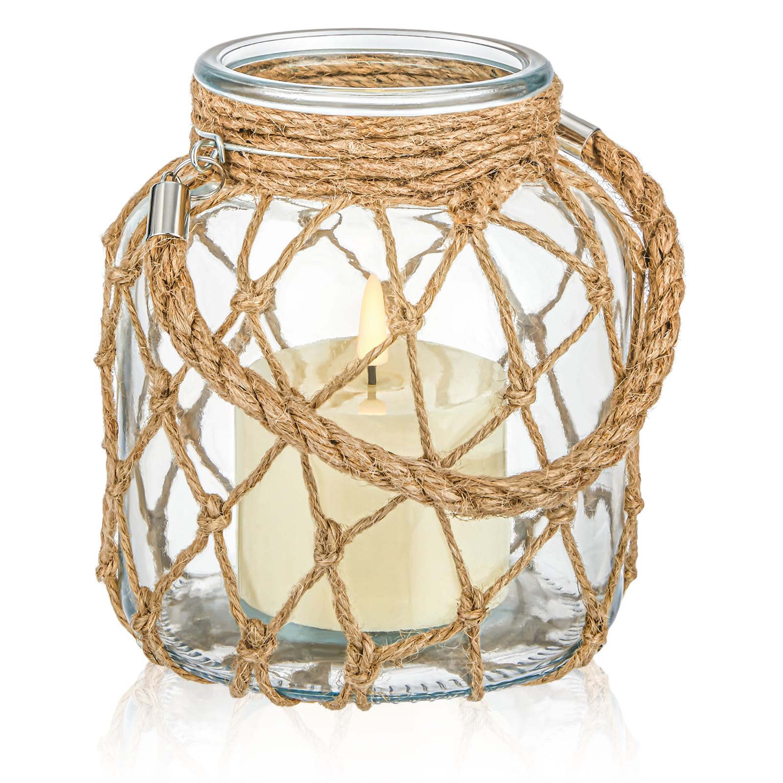 Blushtier 1 set di lanterne nautiche con manico in corda, barattolo di vetro costiero, funzionamento a batteria, lanterna LED senza fiamma, per mare, spiaggia, casa, tavolo, centrotavola, decorazione