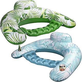 DAUSROOB Inflatable Pool Float Chair, Extra Large Pool Floaties for Adults with Cup Holder 2 Pack Floating Pool Chair Lounge Floats for Swimming Pool Summer Party Pool Toys Water Chair Pool Lounger
