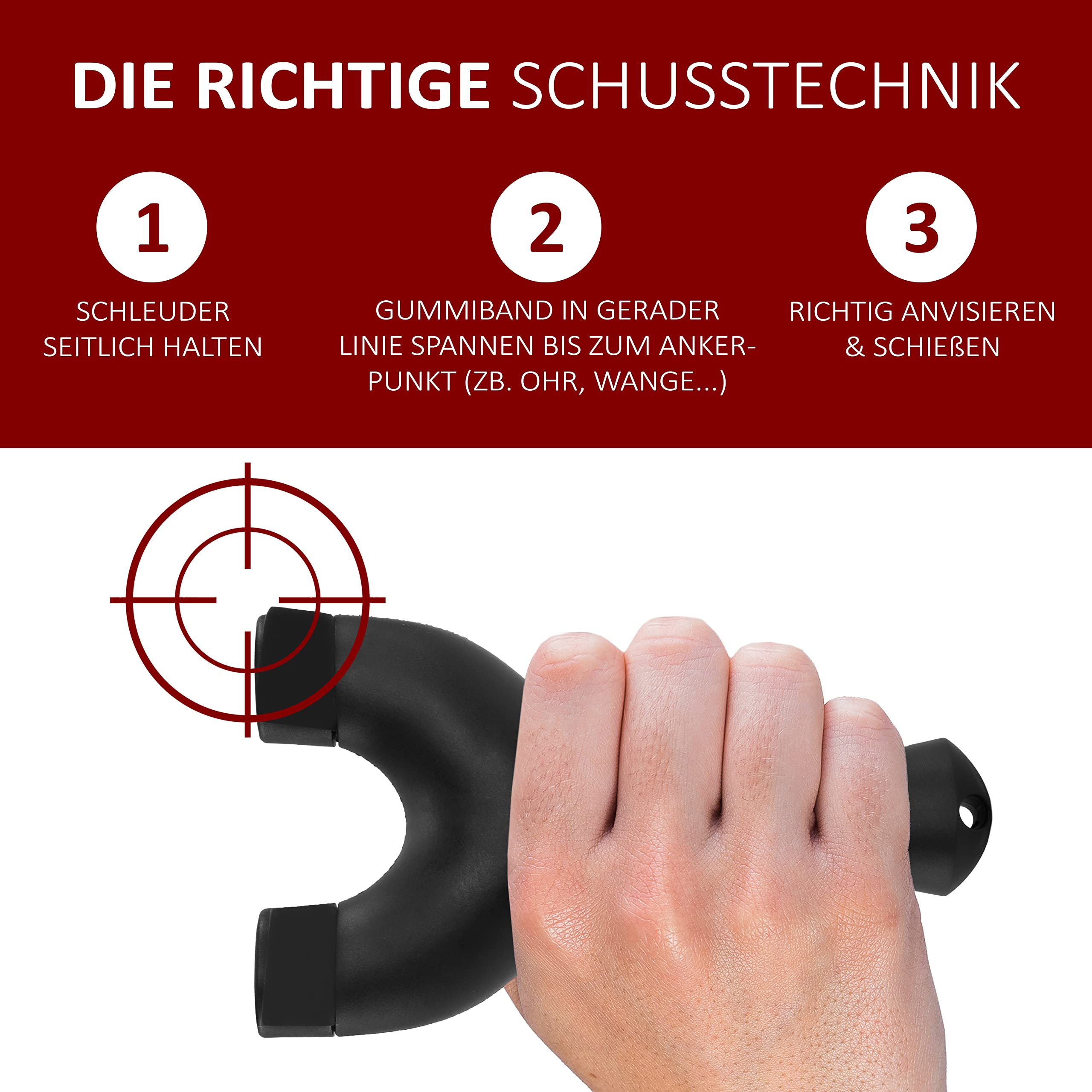 Profi Steinschleuder Set - Schleuder Zwille für Sport und Outdoor - Slingshot Bundle mit Tasche, 150 Tonkugeln, Ersatzgummiband und E-Book