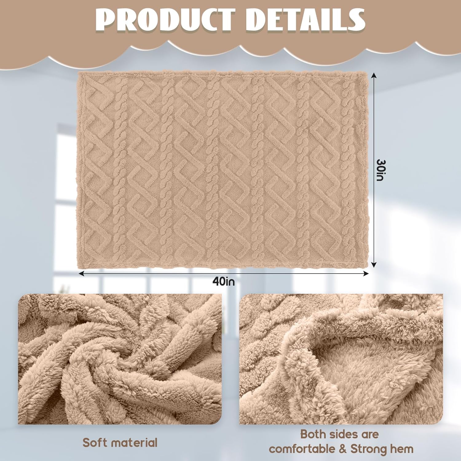 VitalCozy 4 Pcs Fleece Baby Blankets for Boys Girls 3D Soft Plush Warm Baby Receiving Blankets 30" x 40" Cozy Fluffy Infant Toddler Newborn Swaddling Blanket for Crib Nursery Bed(Khaki Set)