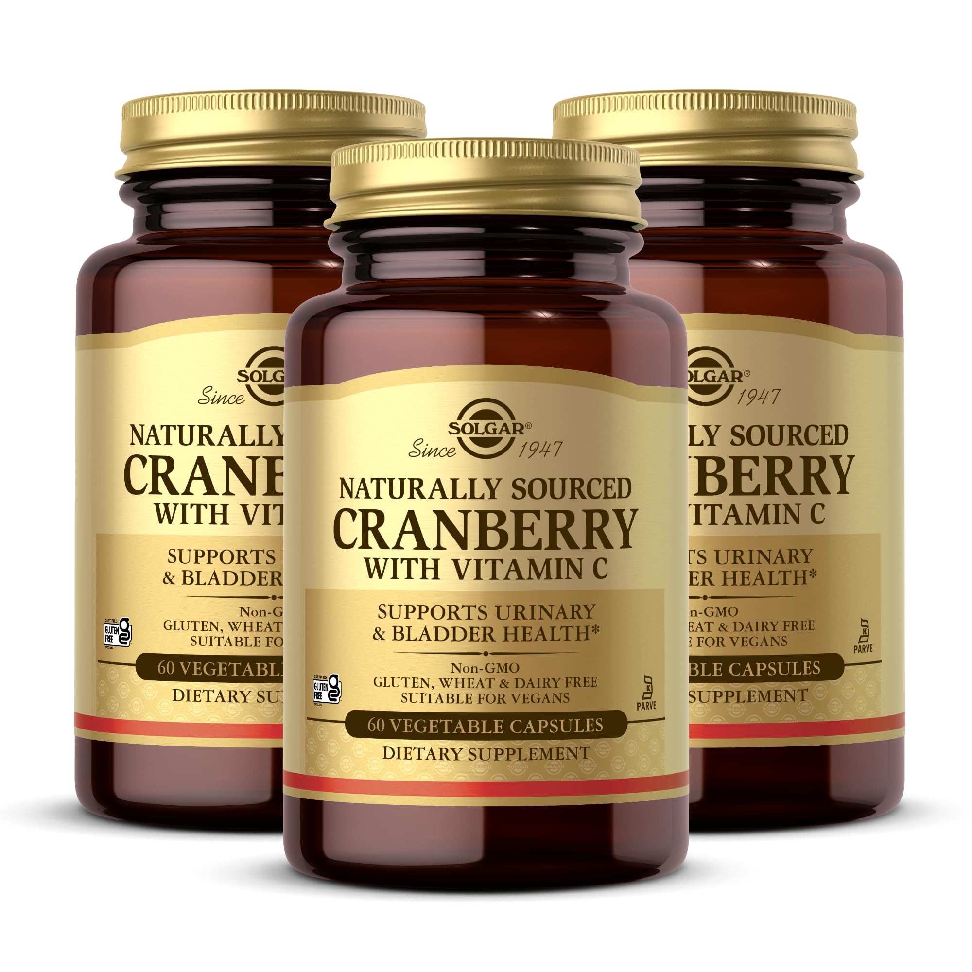 Solgar Cranberry with Vitamin C - 60 Vegetable Capsules, Pack of 3 - Supports Urinary & Bladder Health - Non-GMO, Vegan, Kosher, Gluten Free - 180 Total Servings 60 Count (Pack of 3)