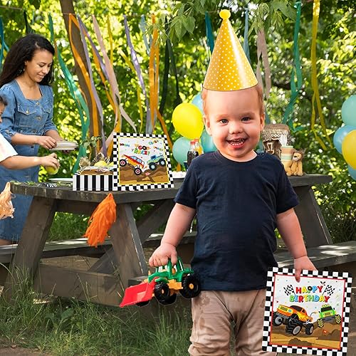Miniatura 6 de Servilletas Monster Trucks, suministros de fiesta de cumpleaños de Monster Machine, 40 servilletas de camión de máquina de feliz cumpleaños,