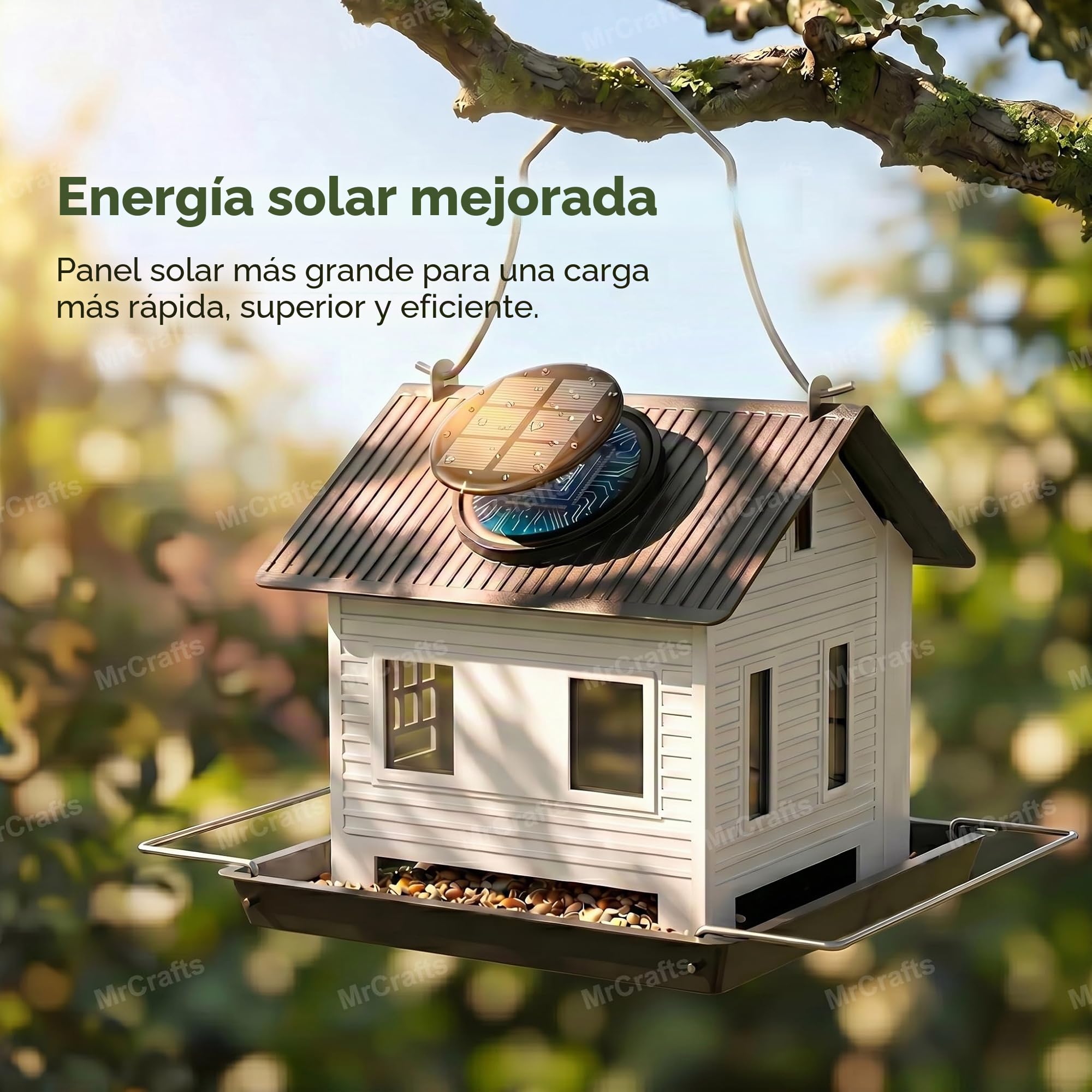 MrCrafts Comedero para Pájaros con Luz Solar para Exterior - Bird Feeder - Comedero Colgante de Metal para Aves Silvestres, Decoración de Jardín