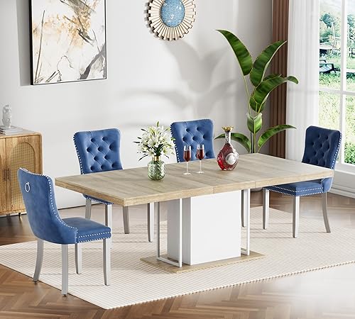 Miniatura 42 de HomVent Juego de mesa de comedor expandible para 6 personas, juego de mesa de comedor extensible de 63 a 79 pulgadas con sillas de terciopelo con
