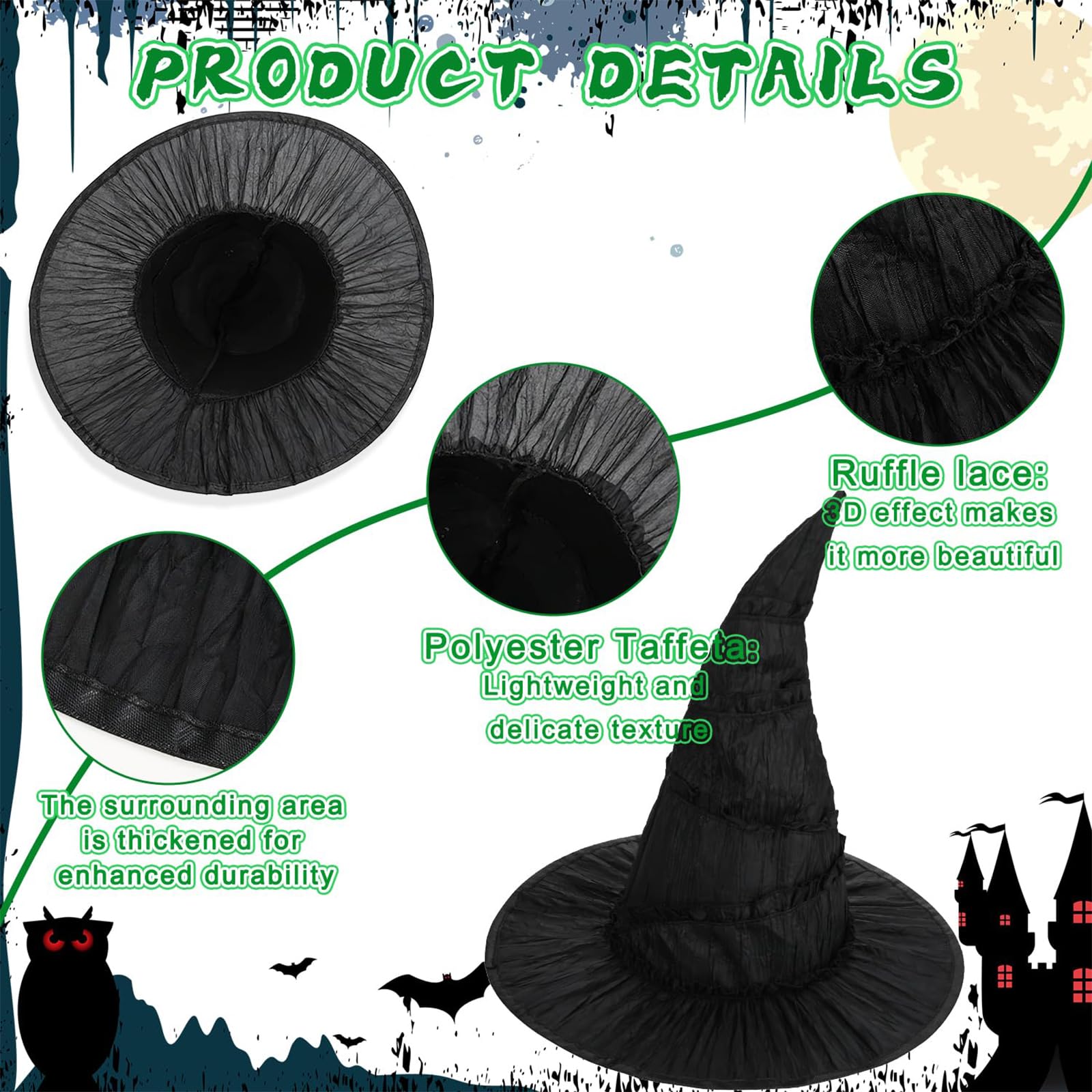 SGFNXB Halloween Costumes Adult Women, 5 PCS Witch Costumes Set Witch Cape, Hat, Gloves, Stockings and Broom - Image 3