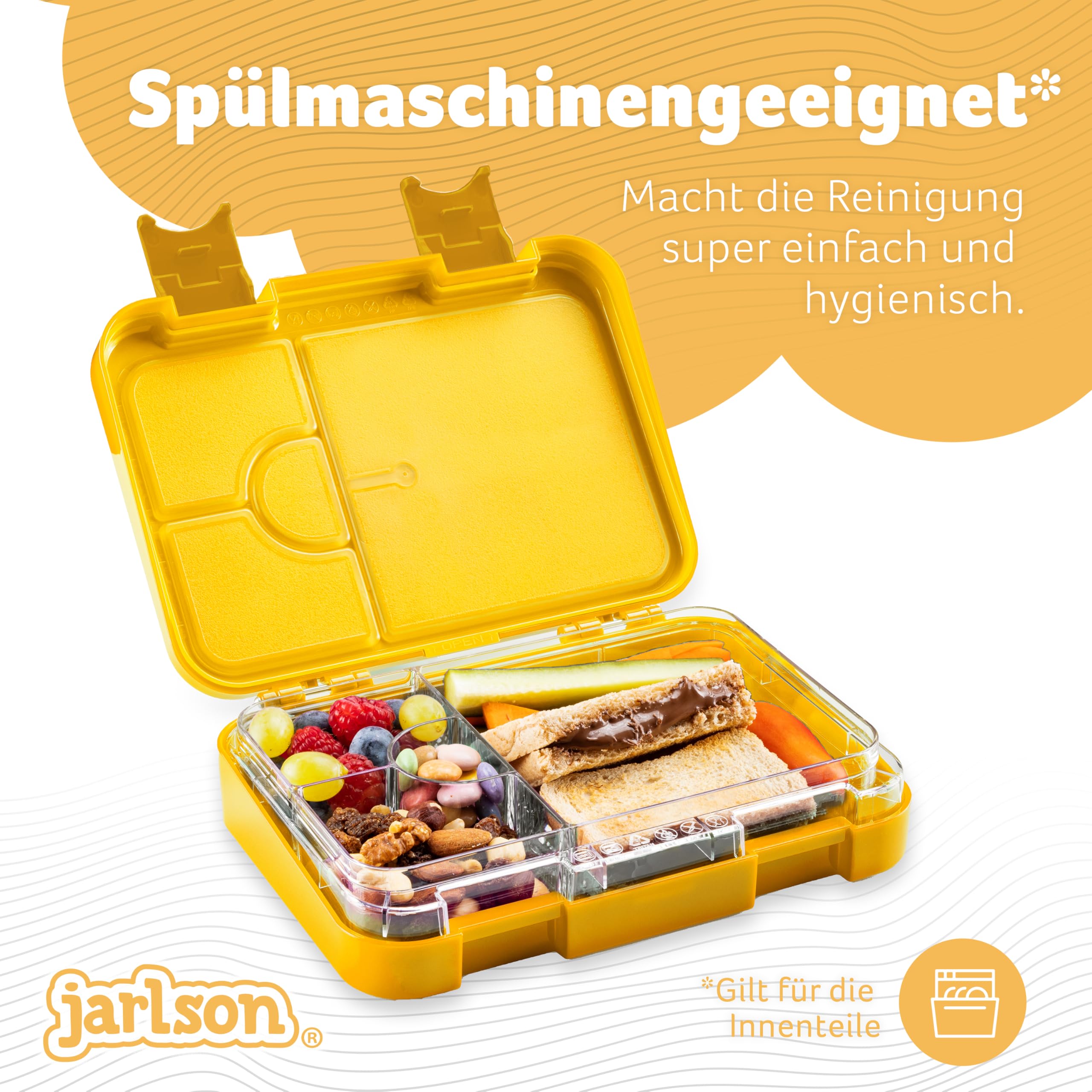Jarlson® Lunch Box Bambini - Bento Box con 6 Scomparti - Porta Pranzo - Senza BPA - per la Scuola e l'asilo - 850ml