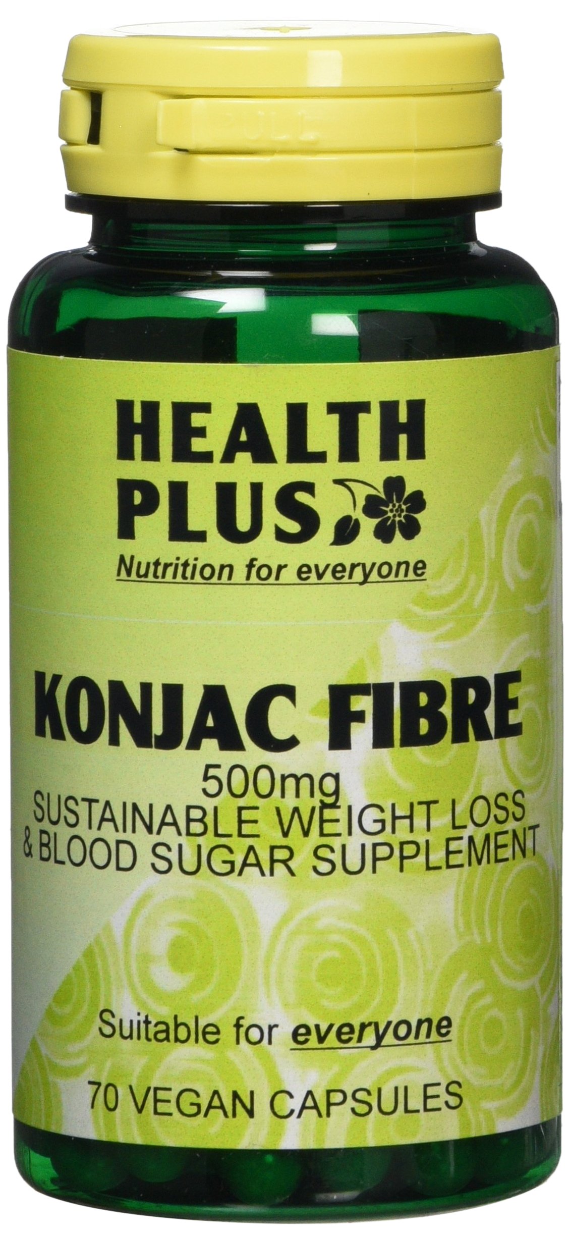 Health Plus Konjac Fibre (Glucomannan) 500mg : Slimming and Weight Management Supplement -70 Gelatin Free Capsules, in a Planet-Friendly 99% Recycled Pot
