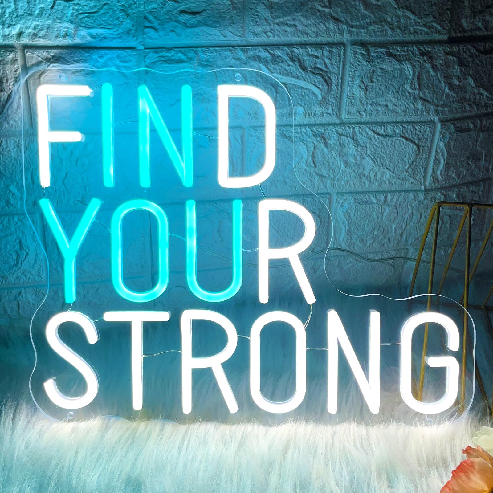 Neon Sign Find Your Strong Dimmable Neon Light Sign for Wall Motivational Wall Art Neon Light for Office, Bar, Gym, Cool Neon Light Sign for Party, Events, Birthday Gifts