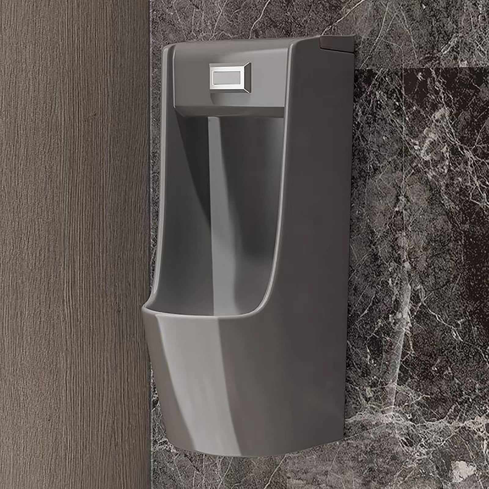 FHRKA Gtzly Automatic Sensor Urinal Wall Mounted, Men's Bathroom Ceramic Urinal Spill Proof, Touchless Flush, Water Saving (Gray)