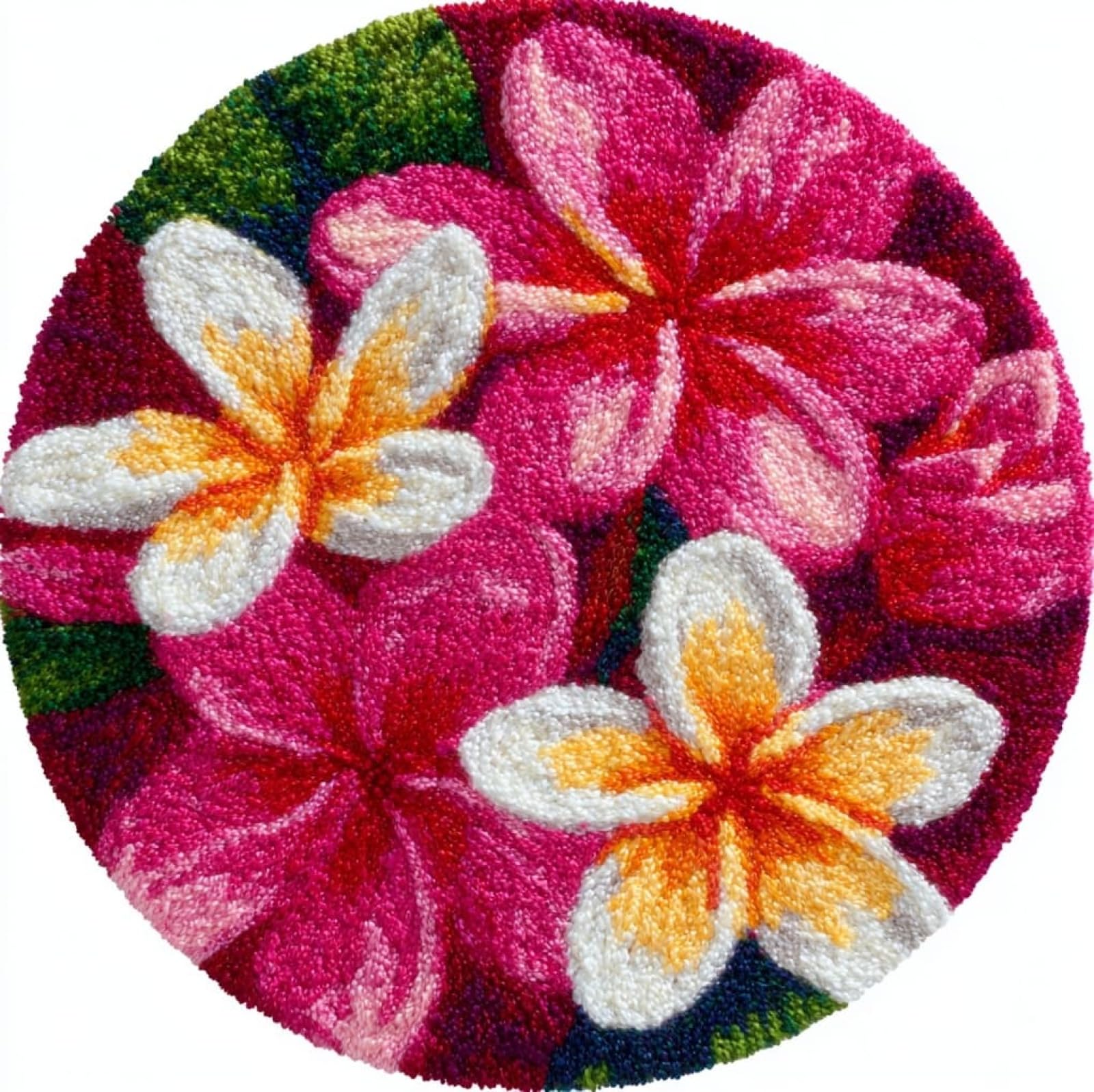 WallustrioaW Latch Hook Rug Kits,DIY Latch Hook Rug,Frangipani,Home Carpet Floor mats Making Canvas Kits,Embroidery Needlework DIY Crafts,50x50cm