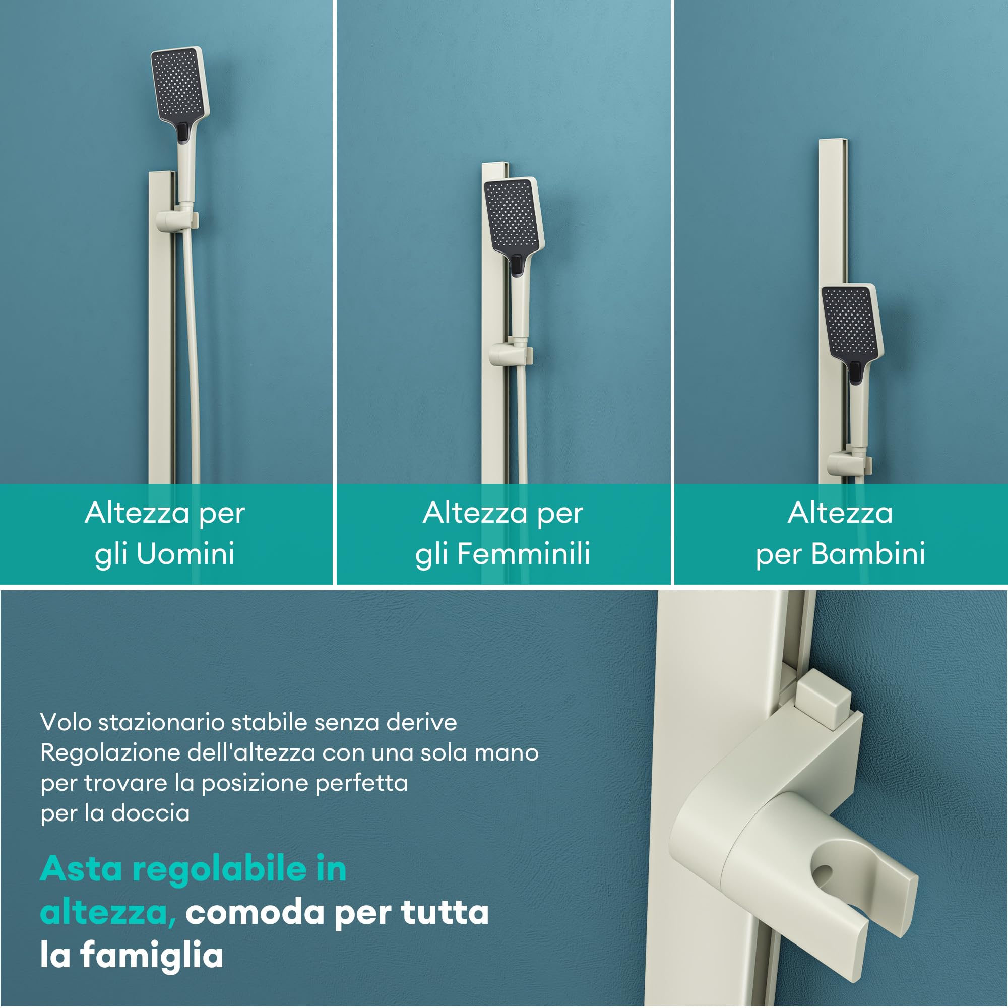 Mai & Mai Soffione Doccia con 3 Modalità, Doccino per Doccia con Tubo Flessibile da 1.5m, Telefono Doccia Universale Facile da Installare, Bianco Crema, Duschsystem10