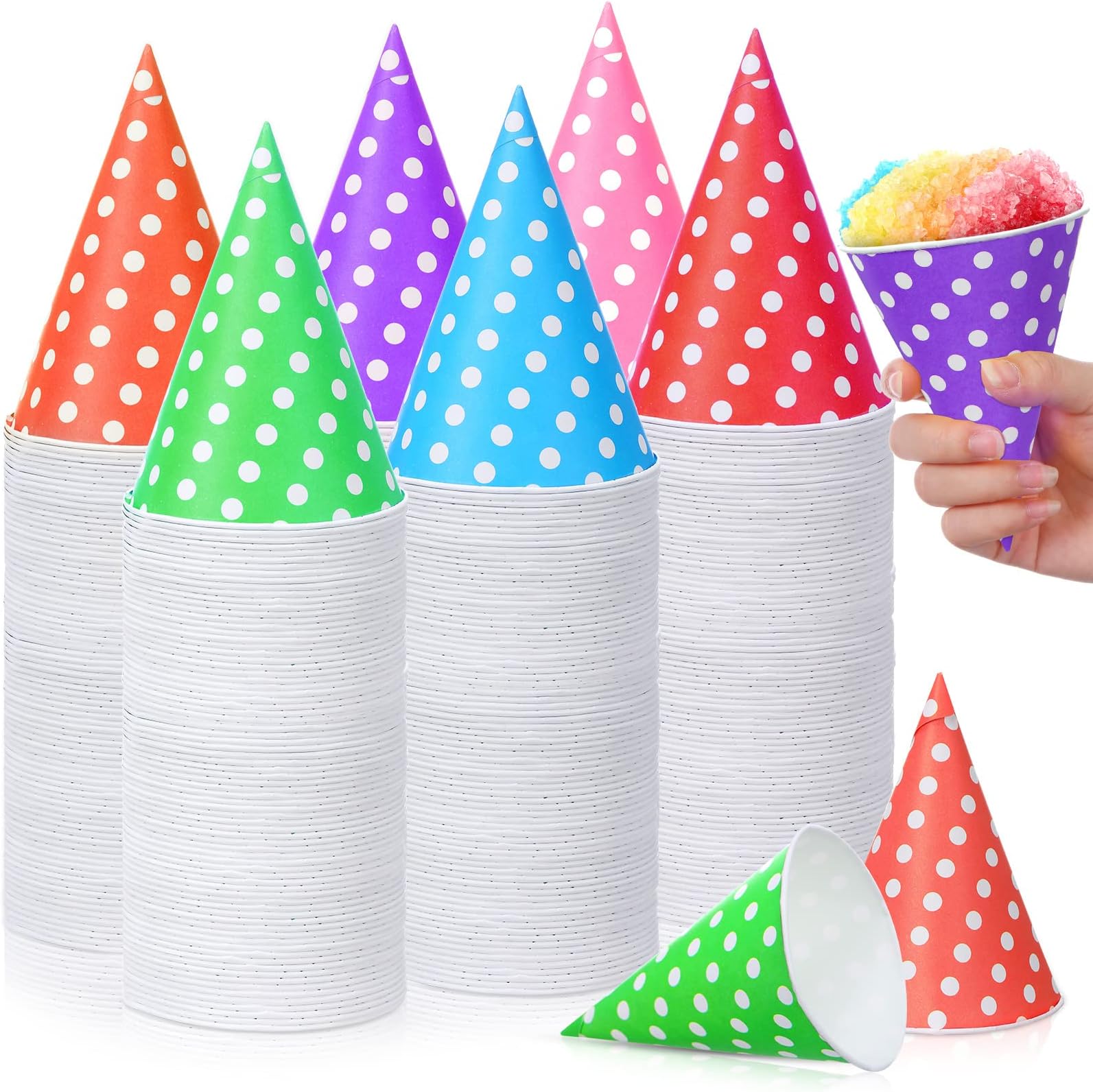 Amyhill 300 Pieces 6 Oz Snow Cone Cups Colorful Paper Cone