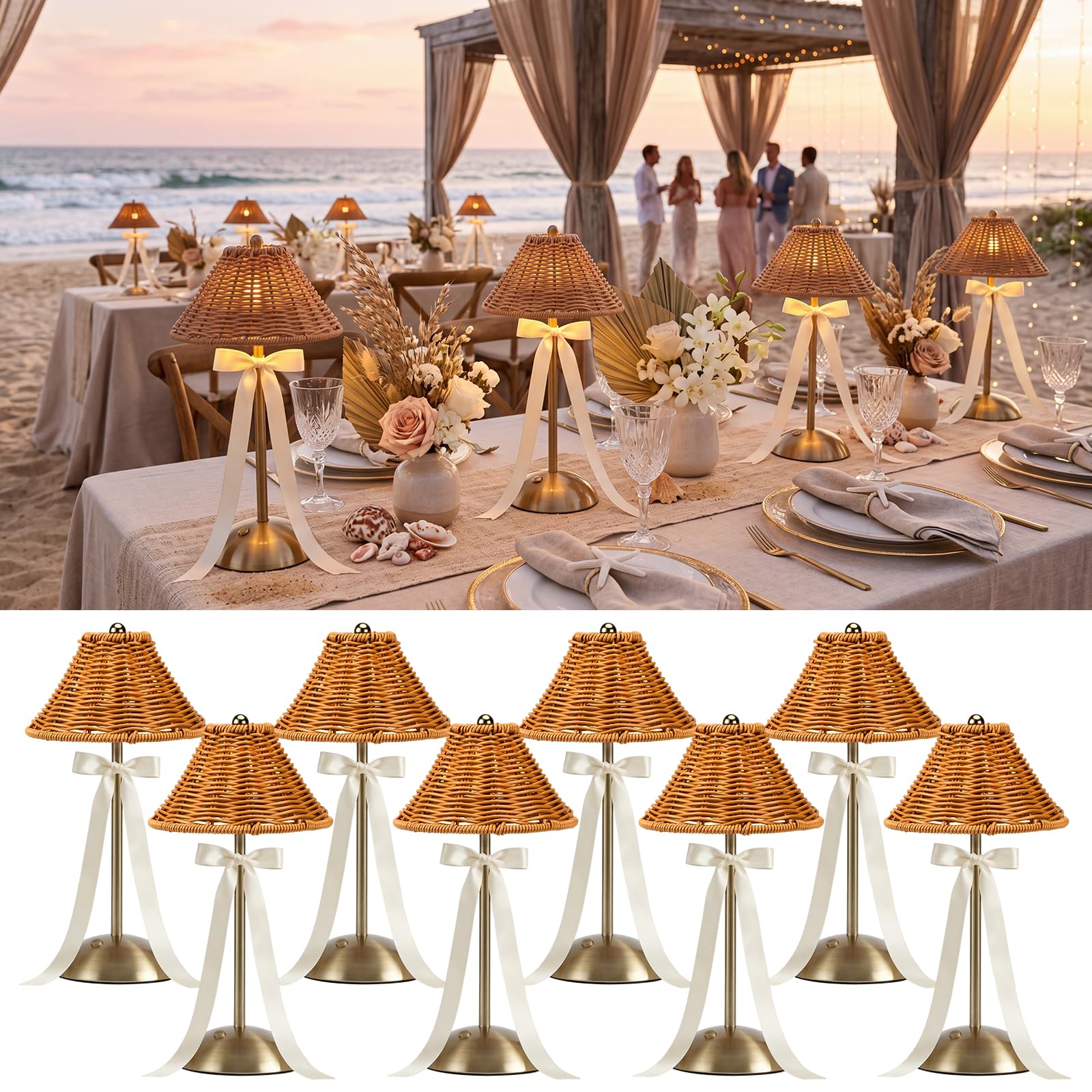 Photo 1 of Grinsvalley Rattan Cordless Table Lamp - Brown LED Rechargeable
