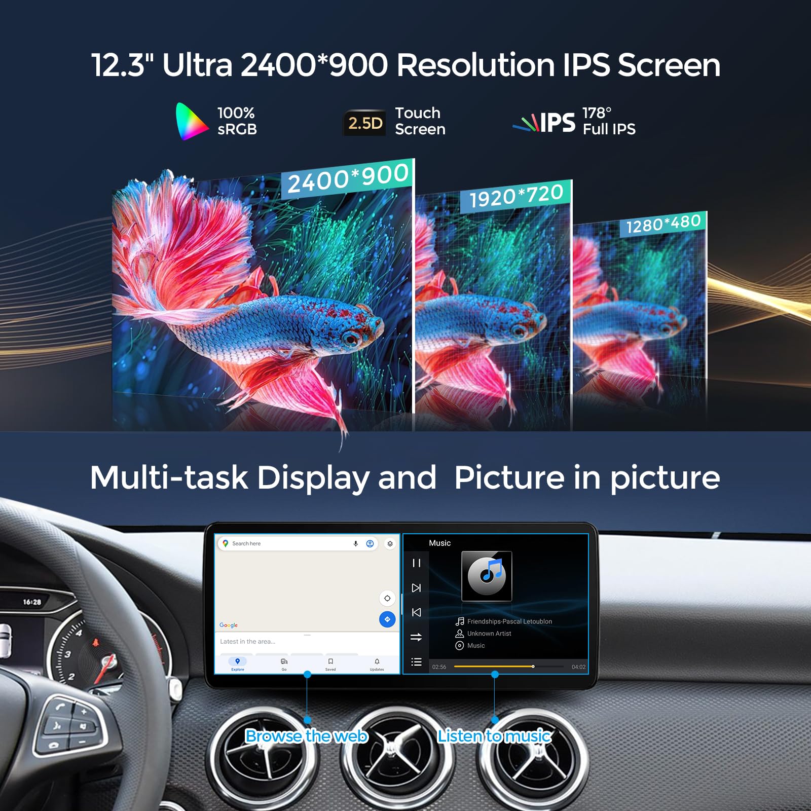 12.3 Inch 8GB+128GB Android 14.0 Car Radio GPS Navigation Screen for Mercedes-Benz GLA/CLA/G/A-Class W176 X156 C117 W463 NTG 5.0/5.1/5.2 with CarPlay Android-Auto Bluetooth 5.1 WiFi 4G