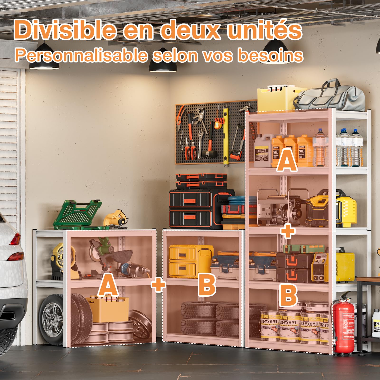 Himimi Étagère de Rangement Charge Lourdes 1000kg, 90 x 40 x 182 cm, Rayonnage de Garage à 5 Niveaux avec Plateaux Réglables, Étagère Métallique sans Vis pour Atelier, Cave, Entrepôt, Cuisine - Blanc