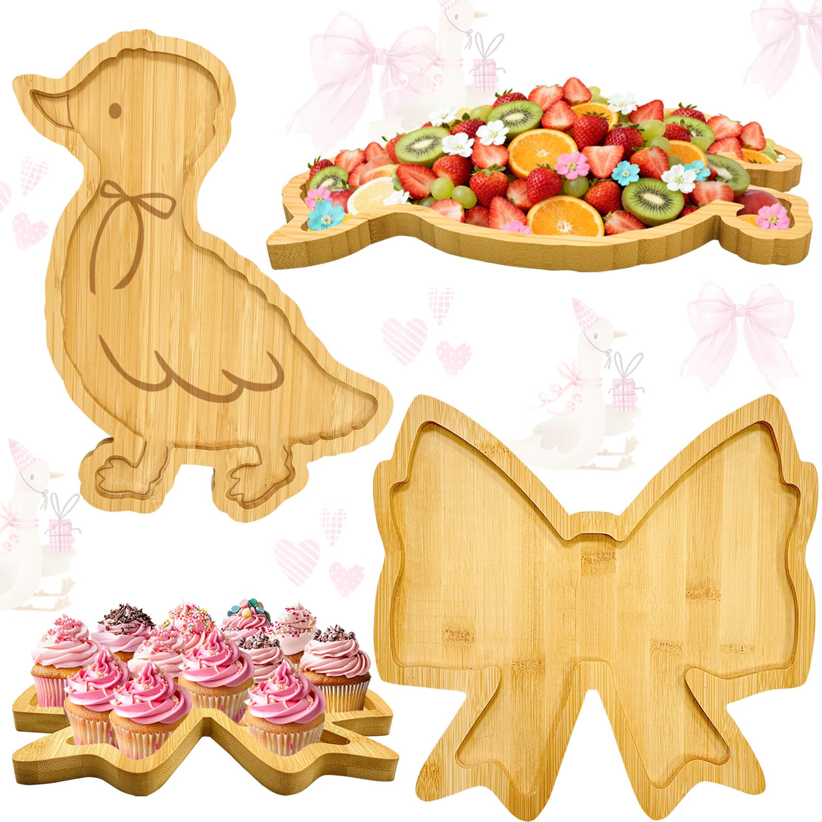Lot de 2 décorations d'anniversaire en bois d'oie pour bébé fille et garçon, planches à charcuterie, plateaux de nourriture pour fête prénatale, plateaux à coquettes, vaisselle de fête