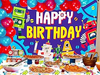 JeVenis Robot Birthday Backdrop Robot Birthday Decoration Robot Party Tablecloth Robot Party Balloons Robot Party Supplies Robot Party Favors Robot Party Banner