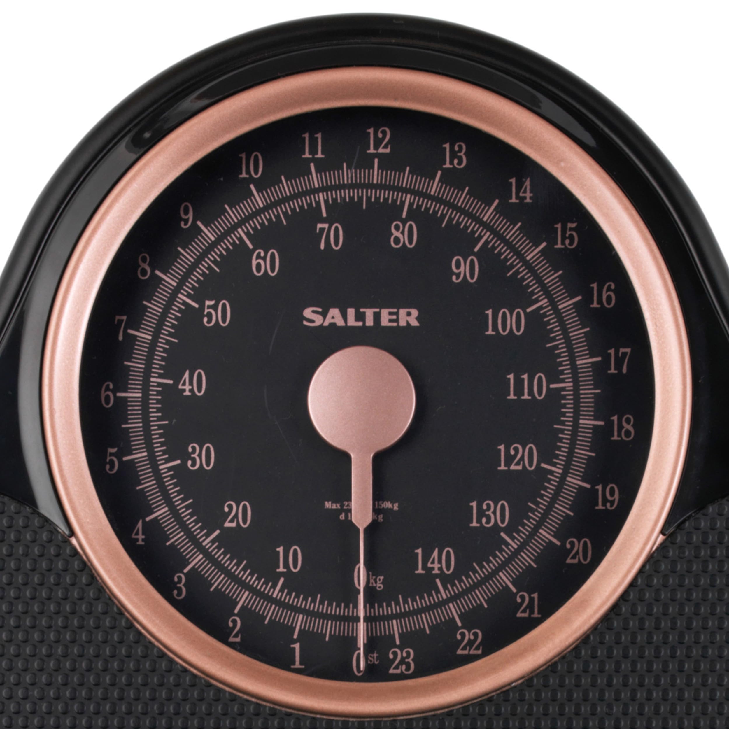 Salter 145 RGFEU16 Bilancia meccanica Doctor Style - capacità massima 150 Kg, quadrante di facile lettura con puntatore rotante, ampia piattaforma con tappetino in vinile, senza batteria, oro rosa