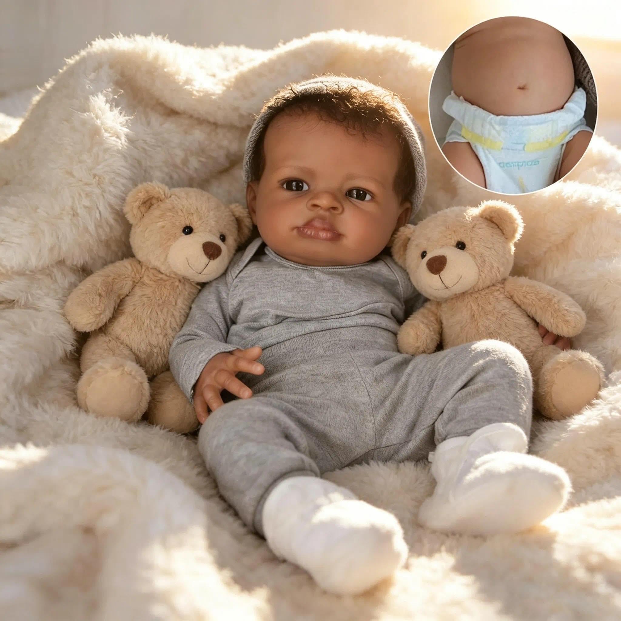 Zero pam Reborn Baby Puppe Schwarze, 50CM Reborn Baby Lebensecht Jungen, Realistische Babypuppen Weichen Körper Anatomisch Korrekt, Reborns Babypuppen Wie Echt Babies Für Kinder 3+