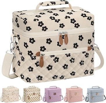 Tenot Insulated Lunch Box for Women Reusable, Leak Proof Cooler Lunch Bag Women for Work Stylish Quilted Lunch Tote Bag for Adult Picnic Travel Hiking Corduroy Black Flower
