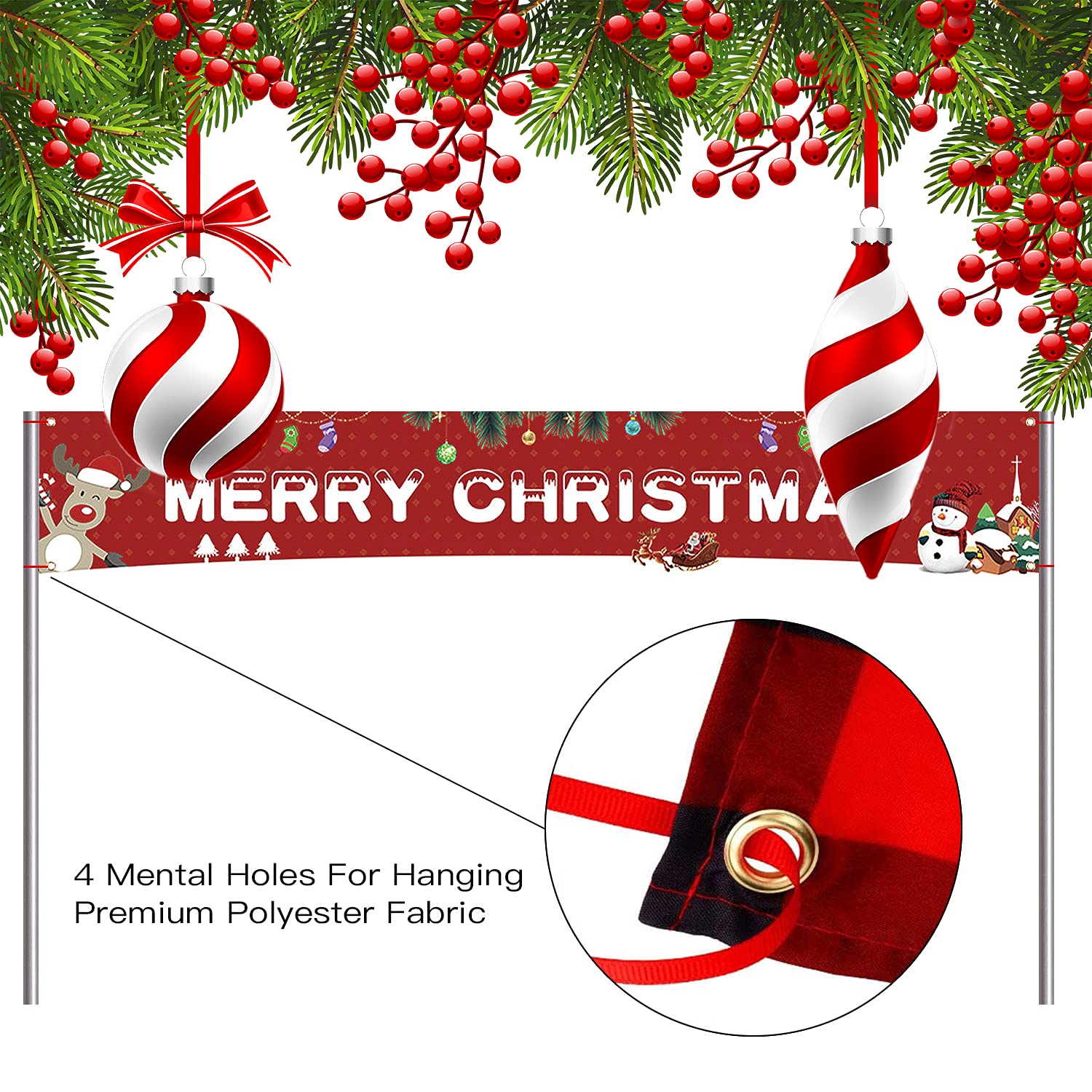 Grande Bannière « Joyeux Noël » - Panneau De Noël Rouge Avec