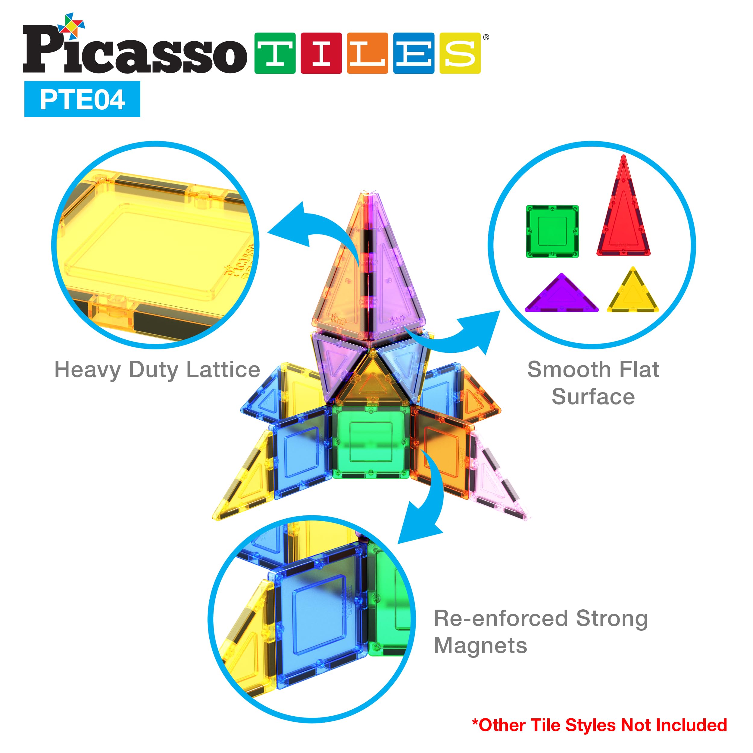PicassoTiles Magnetic Building Block Set Magnet Tiles Construction Toy STEM Learning Kit Educational Playboards Pretend Play Stacking Blocks Child Brain Development