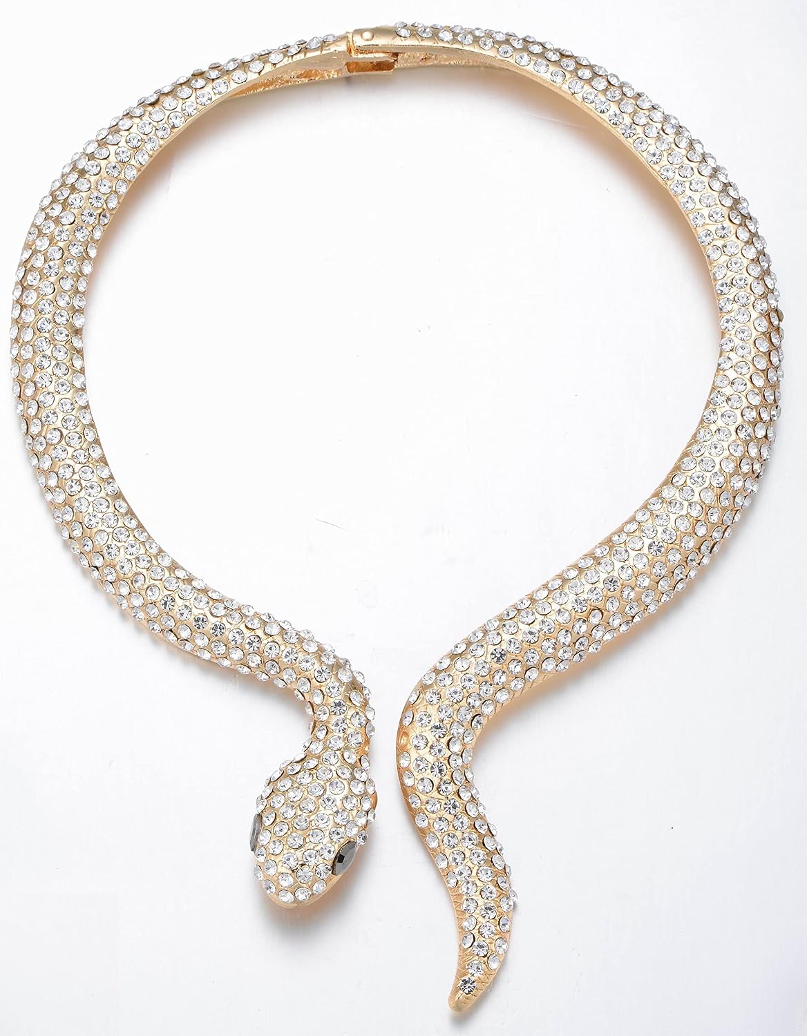 Women's Crystal Gold Snake Choker Collar Necklace Hip Hop Statement Cuff Rhinestone Costume Party Jewelry