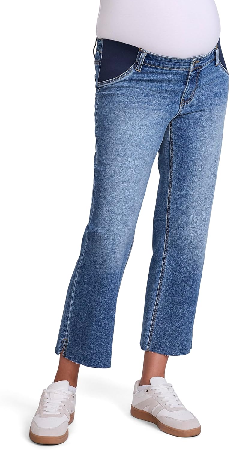 Motherhood Maternity Womens Under The Belly Wide Leg Ankle Denim Pregnancy Jeans with Elastic Inset Panels - Image 4