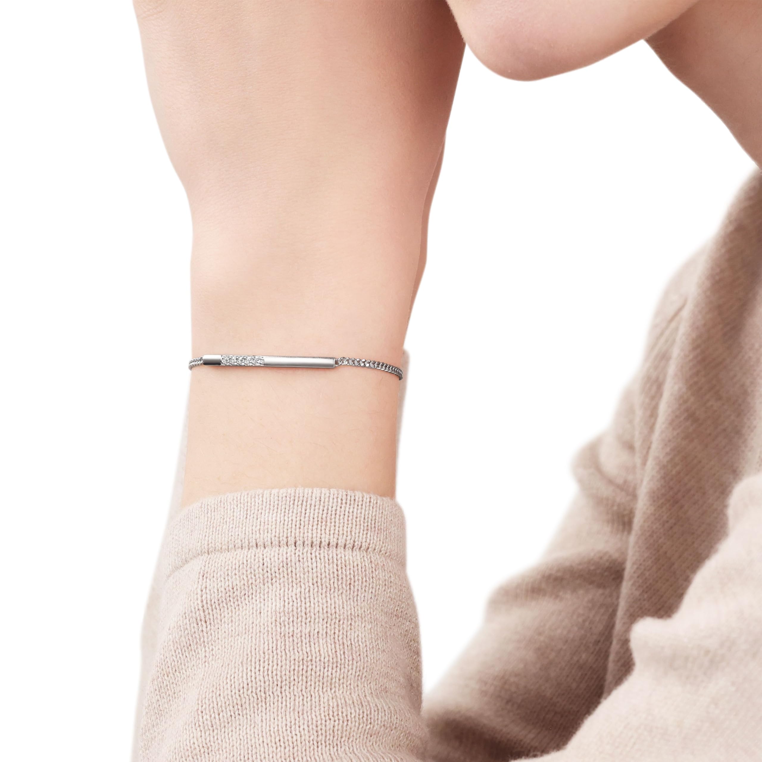 TOM TAILOR - Pulsera para Mujer en Plata 925 - con Circonita - Colgante de Barra - TT-B0070