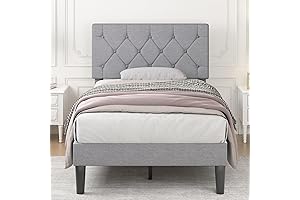 VECELO Twin Bed Frame with Button Tufted Headboard