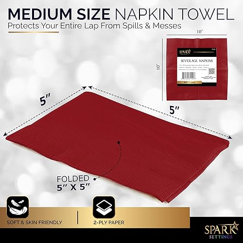 Miniatura 9 de Paquete grande de 100 servilletas moradas para bebidas, ideal para bodas, fiestas, cumpleaños, cenas, almuerzos, cócteles (5 x 5 pulgadas)