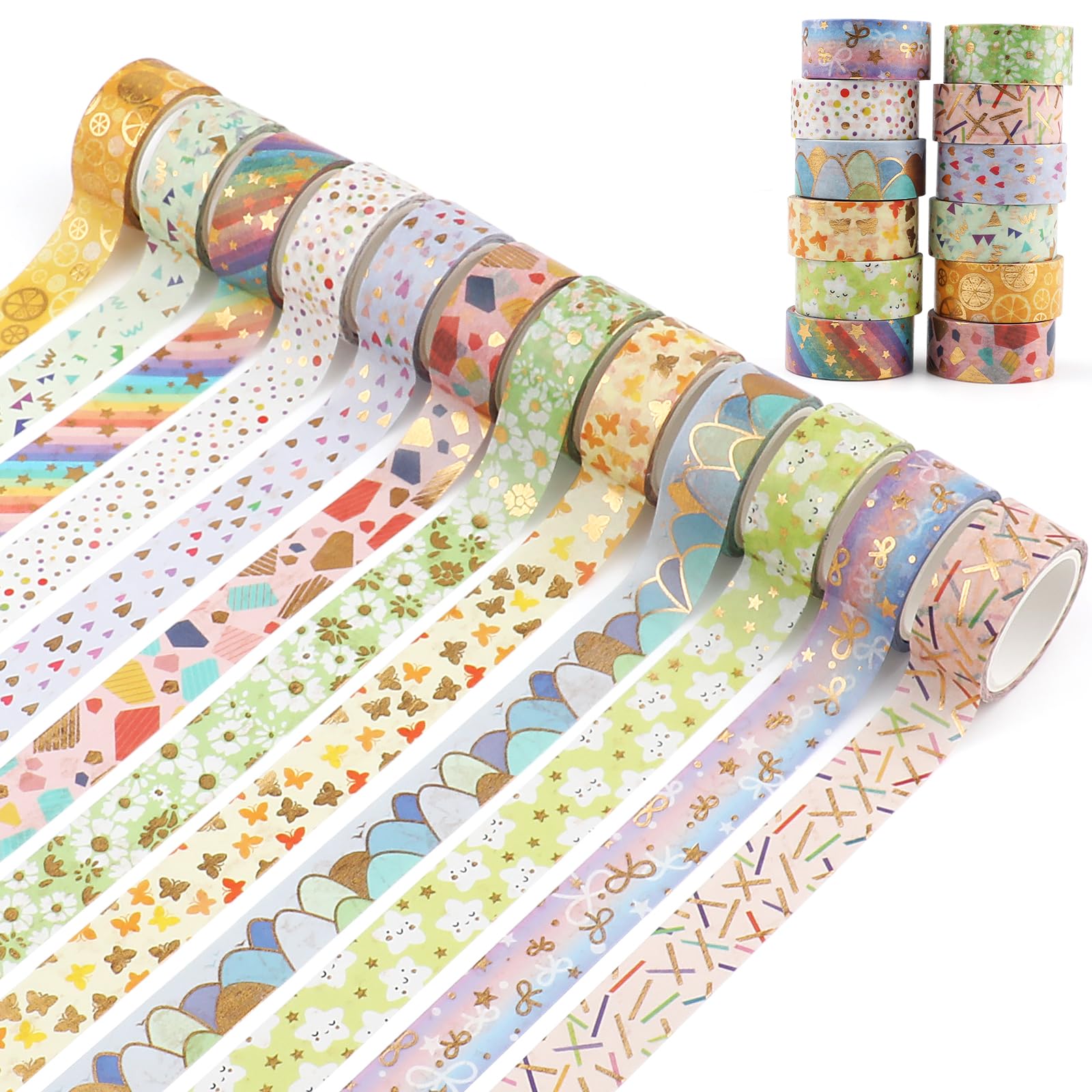 Nexlynk 12 Rolls Gold Foil Floral Washi Tape Set, 15mm x 3m Decorative Masking Tape for Journaling, Scrapbooking, Planners, DIY Crafts, Gift Wrapping (Spring Pastel Collection)