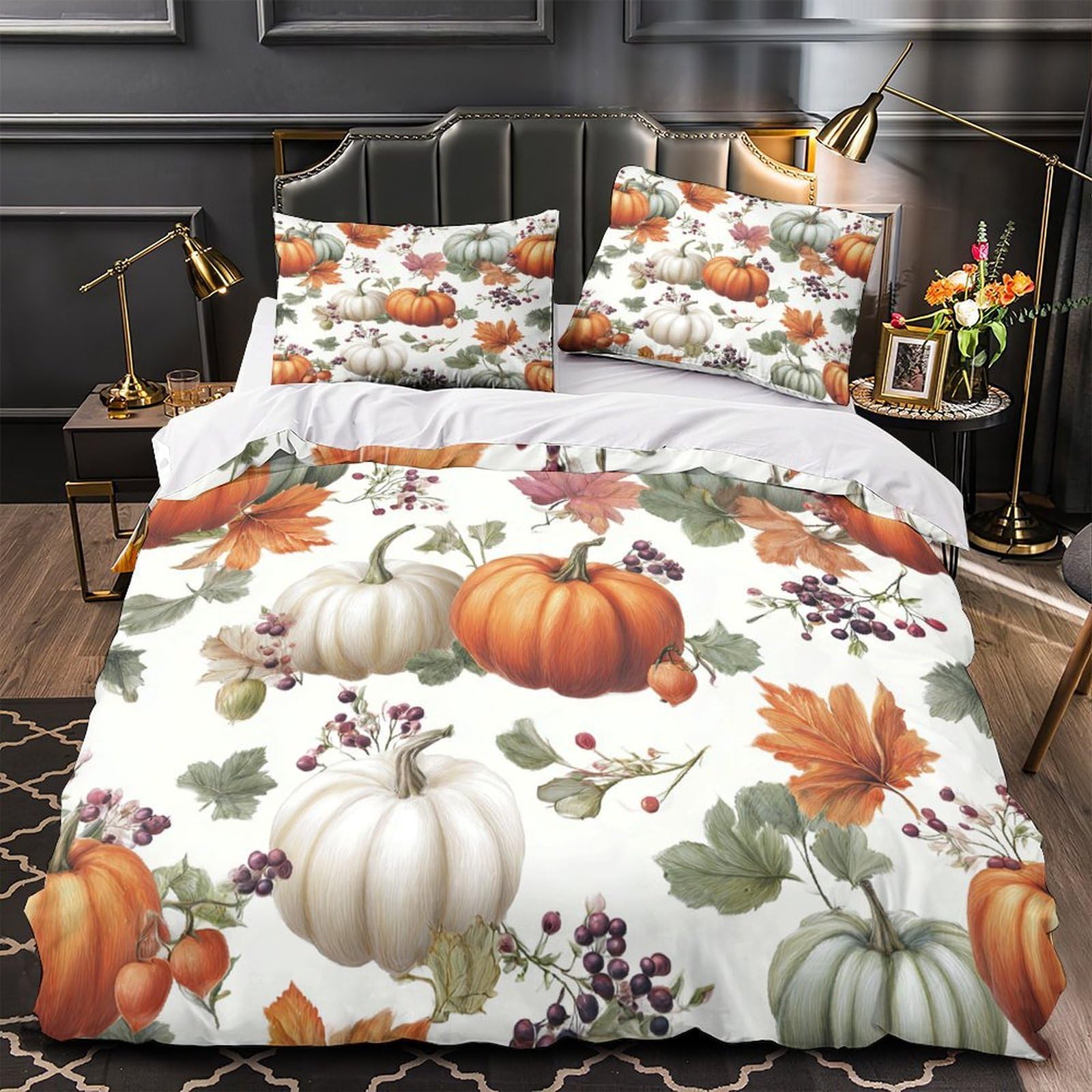 Citrouilles d'automne parure de lit microfibre 135x200cm housse de couette zip