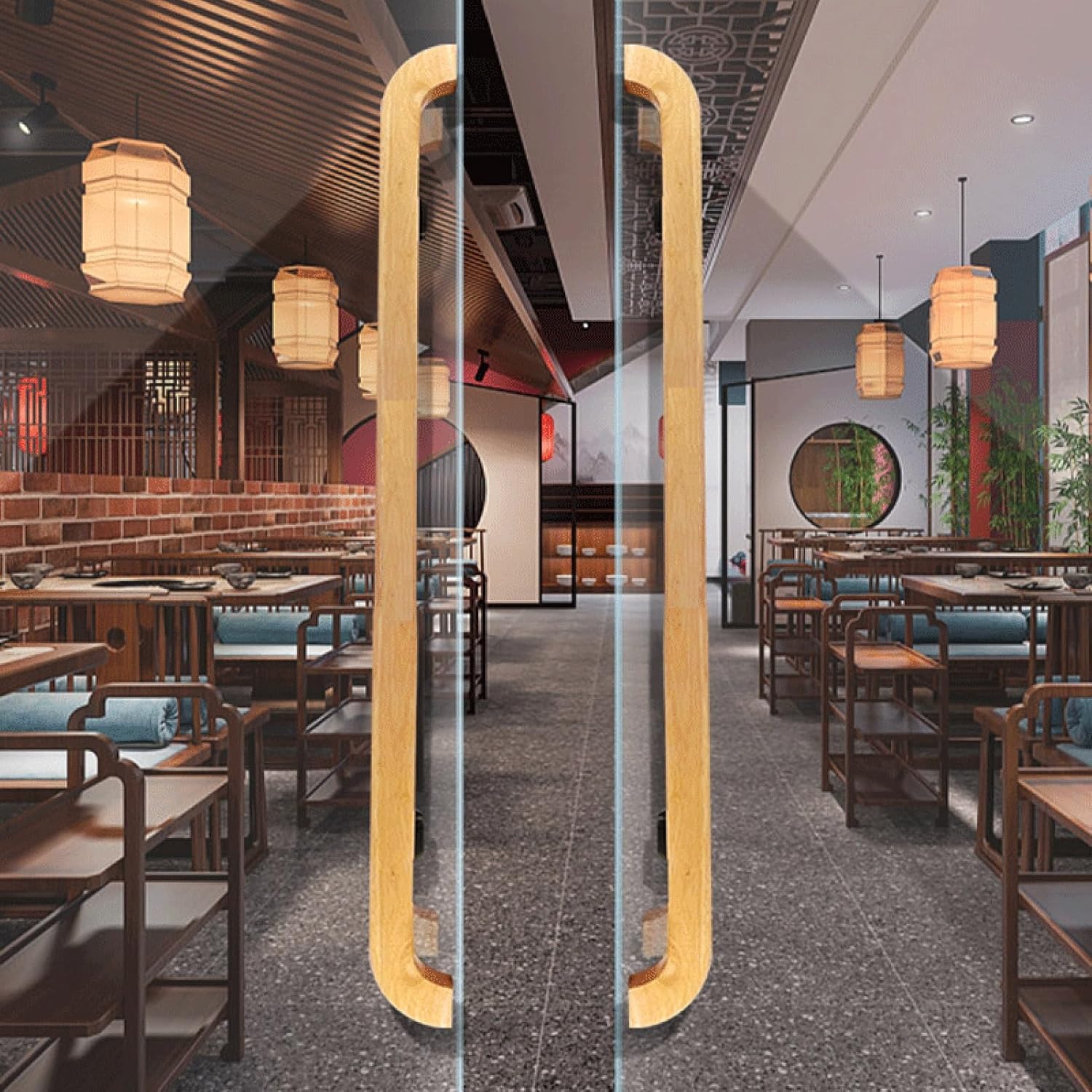 Solid Wood Barn Door Handle Set Durable Garage Handles with Installation Tools Perfect for Bathroom & Shop (200mm Hole Spacing)