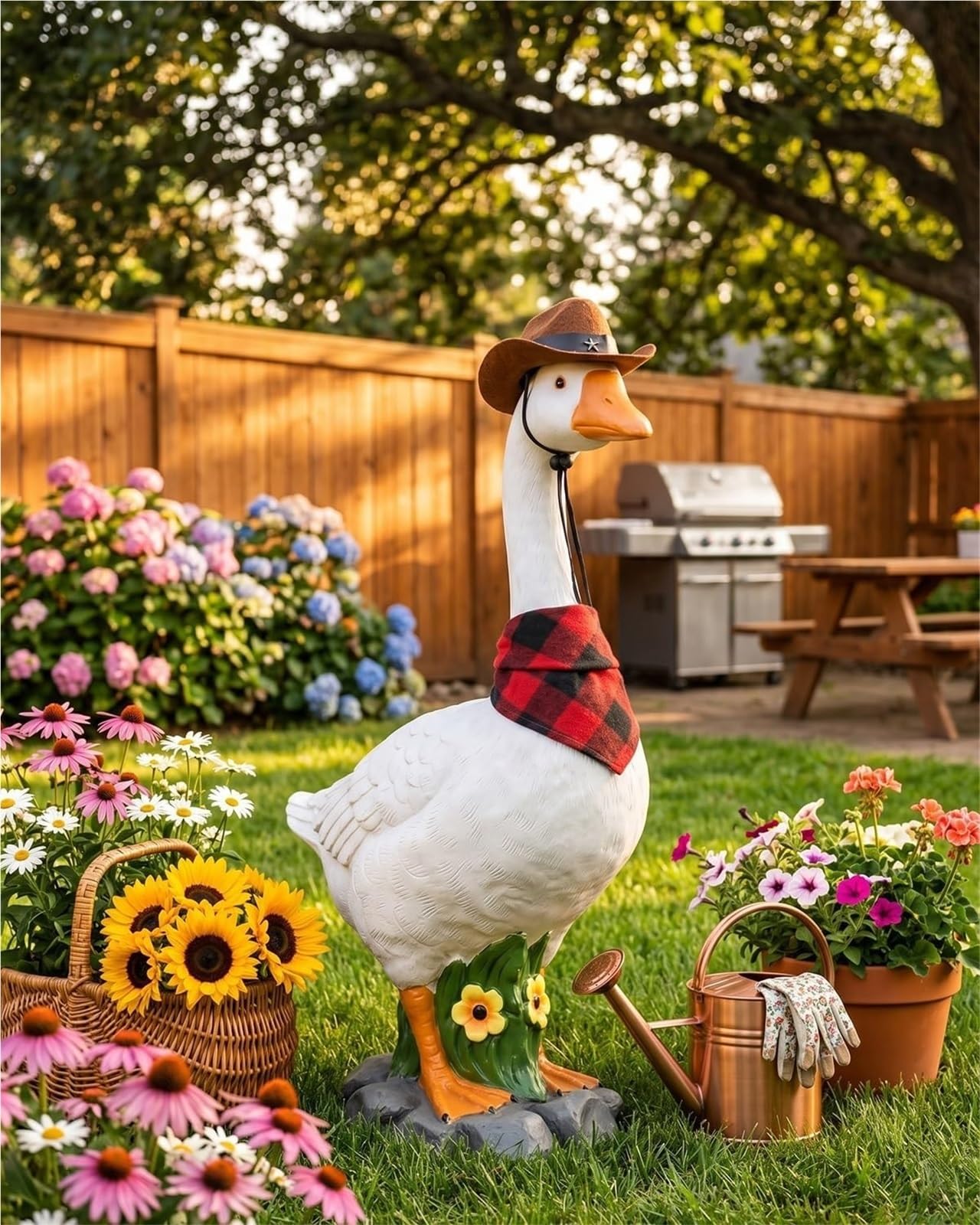 23 Inch Porch Goose Statue Large Resin Realistic Cement Finished Lawn Ornament Garden Decor Front Yard Backyard Outdoor Durable Plastic Art for Patio Decorations Geese Animal Sculpture Gift(12.8in#4)