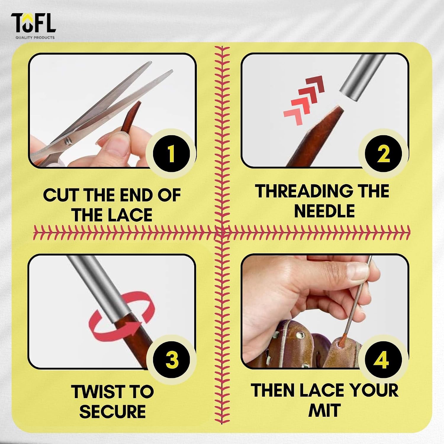 TOFL Baseball Glove Lace Repair Kit, Leather Laces & Needle - Color Options
