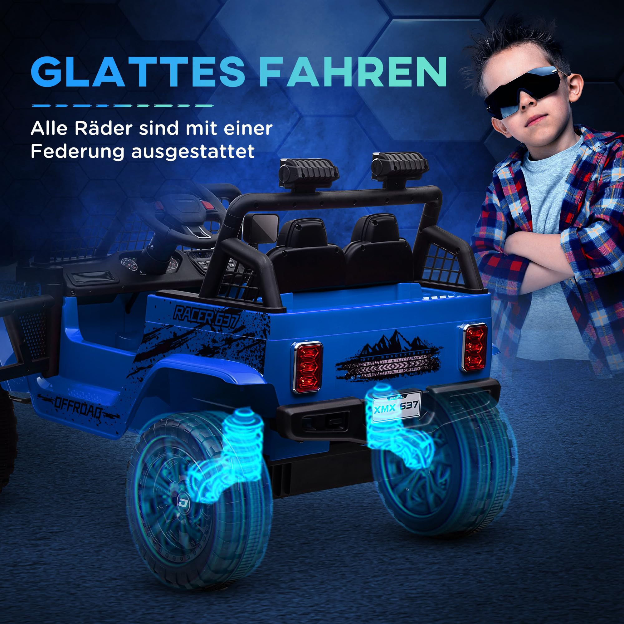 AIYAPLAY Kinder Elektroauto 12 V mit 2,4G Fernbedienung für 3-6 Jahre Blau | 3-5 km/h, Stoßdämp, Elektrisches Kinderfahrzeug, Musik, Suchscheinwerfer, Scheinwerfer, Hupe, MP3, Elektro Auto