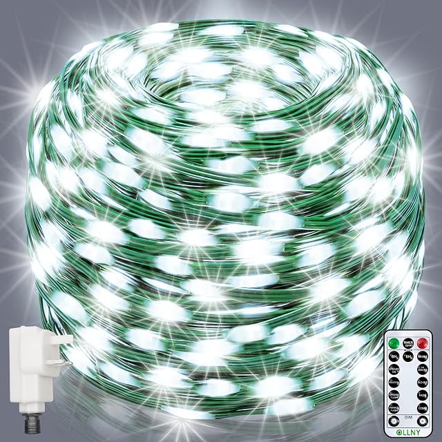 Ollny Outdoor Christmas Tree Lights 80m 800 LED Long Fairy Lights Mains Powered Waterproof Cool White Xmas String Lights 8 Modes/Timer/Remote for Indoor/Outside/Window/Party/Bedroom/Garden Decorations